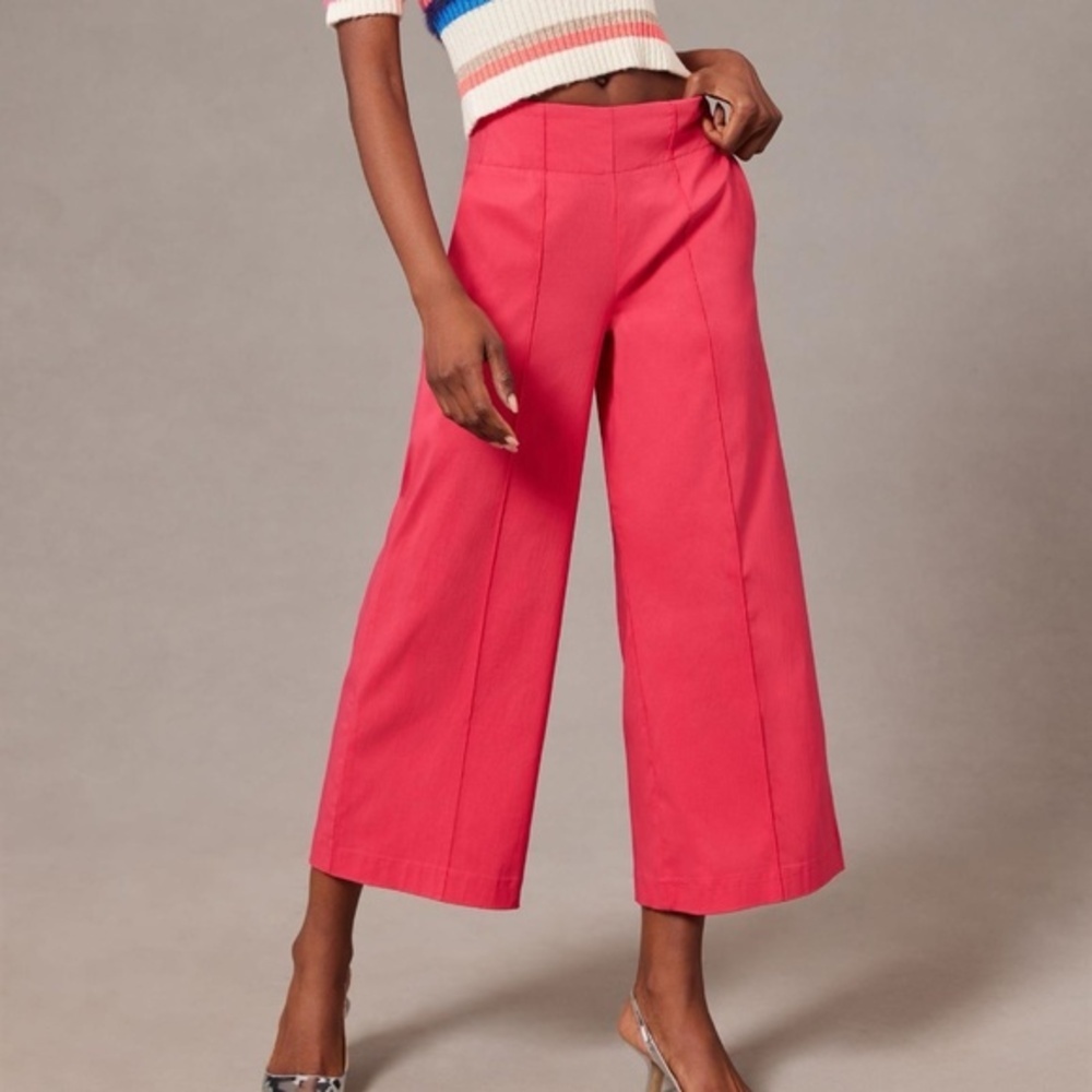 NWT Maeve Pintuck Cropped Pink Wide-Leg Pants 16